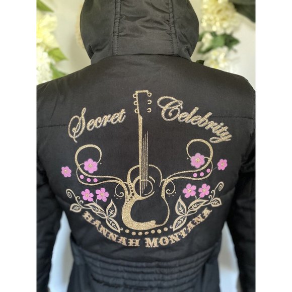 Disney Hannah Montana Girls Full Zip Jacket 10/12 Black Embroidered Hood Vintage - Picture 3 of 16